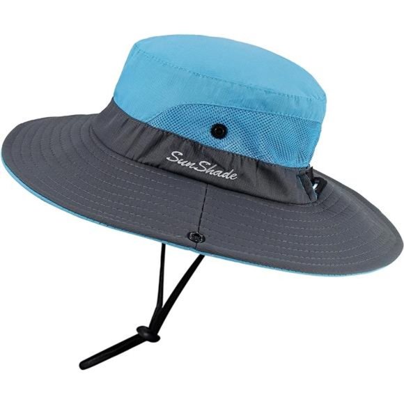 Women's Outdoor UV Protection Sun Hats Mesh Beach Fishing Hat Ponytail Hole - Picture 6 of 7